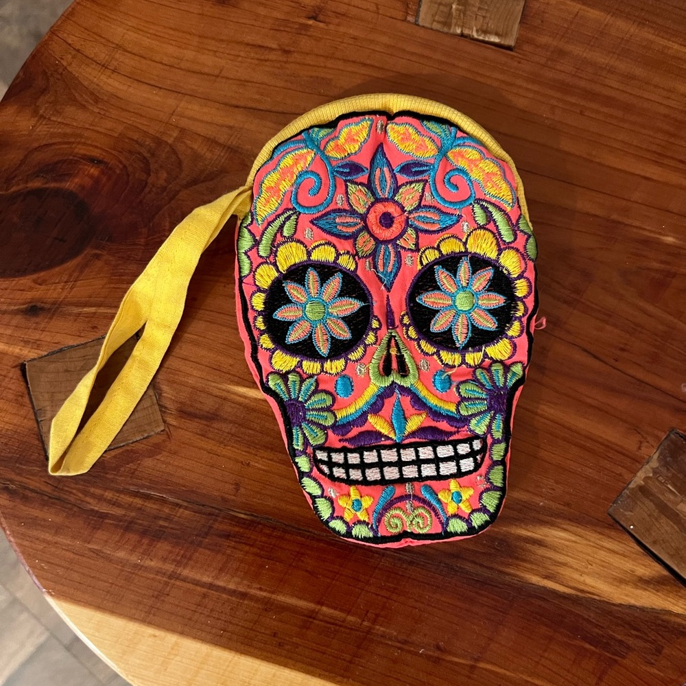 Colorful Skull Embroidered Pouch